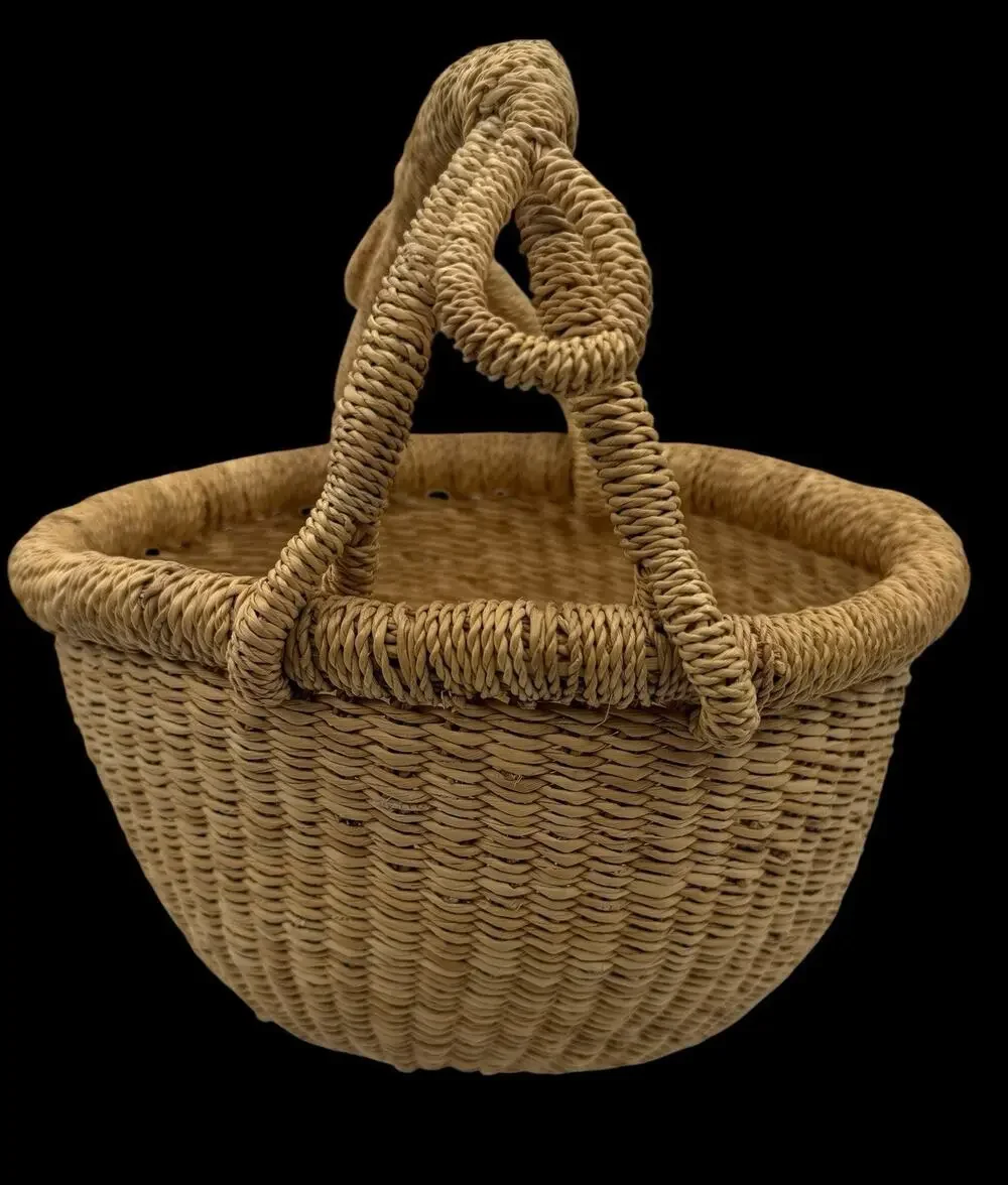 Handmade Bolga Basket Ghana Garden Small Herb Gathering Woven Elephant Grass 9